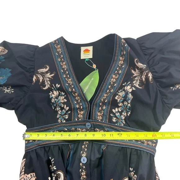 NWT FARM Rio Bloom Tapestry Black Plunge Bishop Sleeve Maxi Dress - Picture 10 of 11